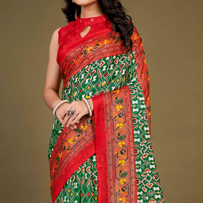 green-printed-jute-patola-saree-with-tassels-2