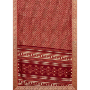 Maroon Printed Tussar Silk Saree