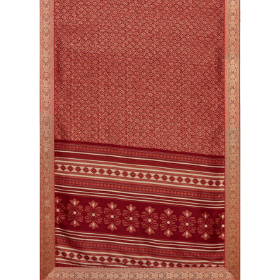 Maroon Printed Tussar Silk Saree
