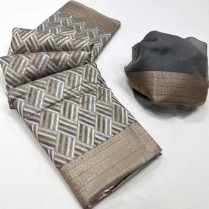 Grey Woven Linen Saree