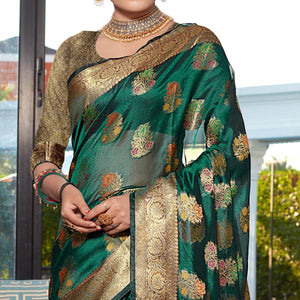 a-green-floral-woven-organza-saree