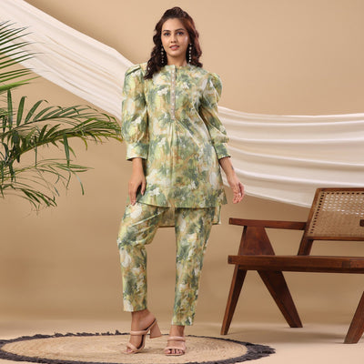 green-floral-printed-cotton-silk-co-ord-set
