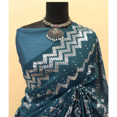 Morpich Sequins Embroidered Georgette Saree