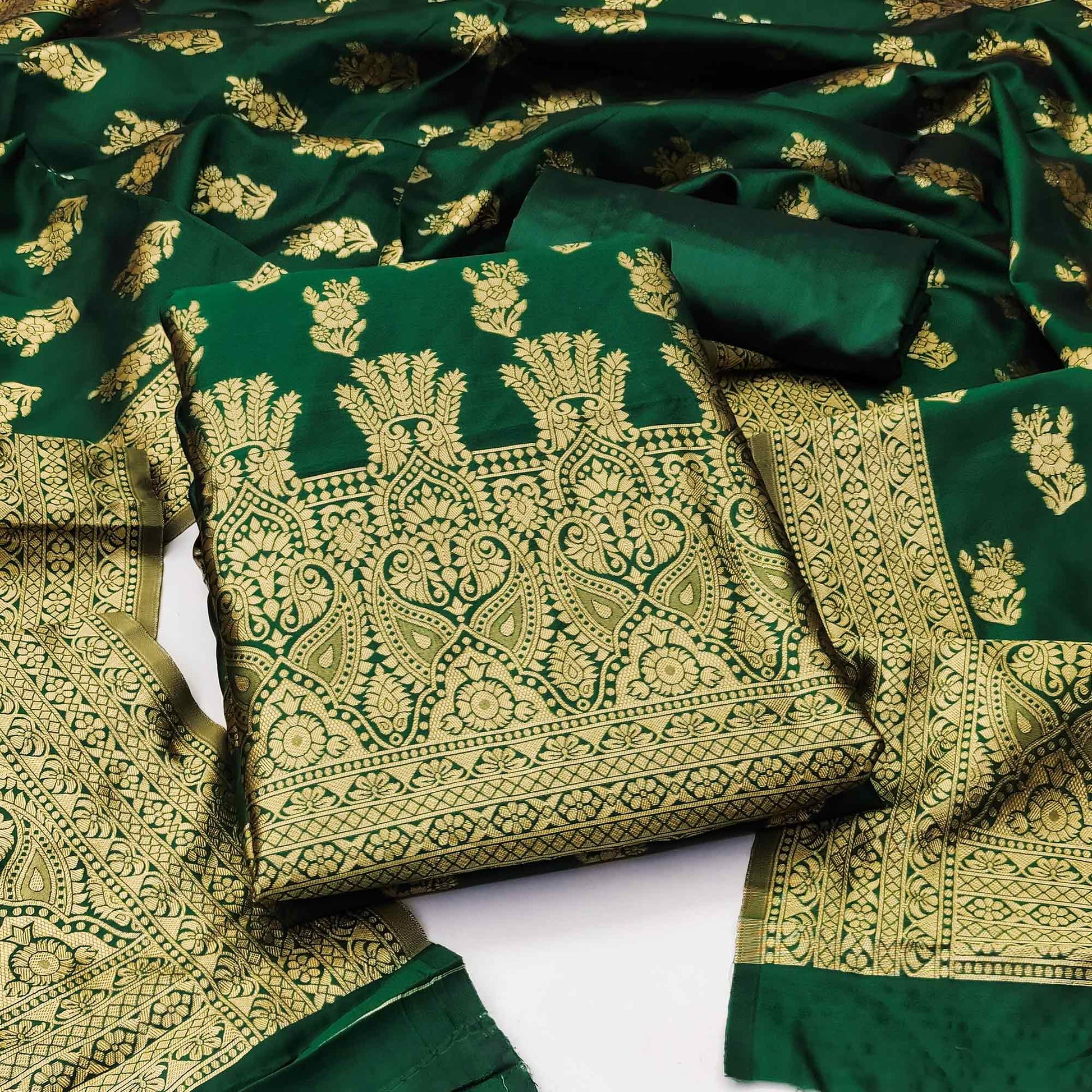 green-floral-woven-jacquard-dress-material