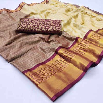 Chikoo Woven Cotton Silk Saree