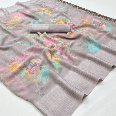 grey-floral-printed-georgette-saree-with-tassels