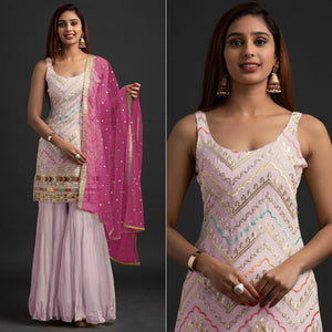 Lavender Embroidered Georgette Sharara Suit