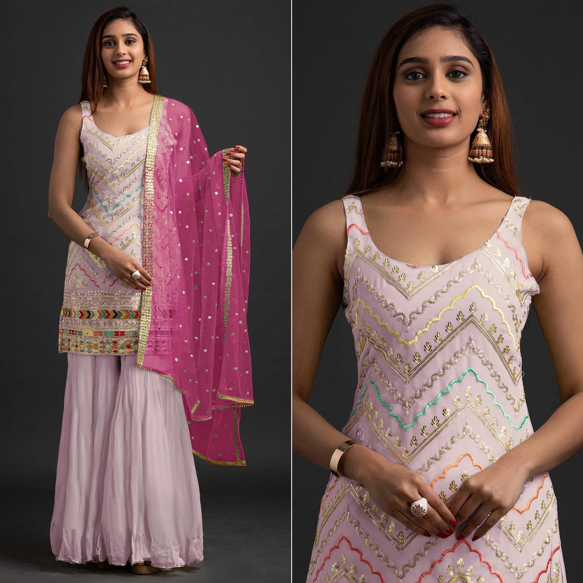 Lavender Embroidered Georgette Sharara Suit