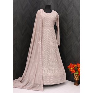 Dusty Rose Pink Sequins Embroidered Georgette Semi Stitched Anarkali Suit