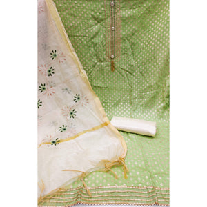 green-woven-chanderi-dress-material