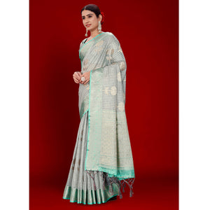 grey-floral-woven-organza-saree-with-tassels