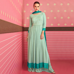 Light Green Sequins Embroidered Georgette Naira Cut Sharara Suit