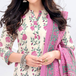Cream Printed Pure Cotton Suit