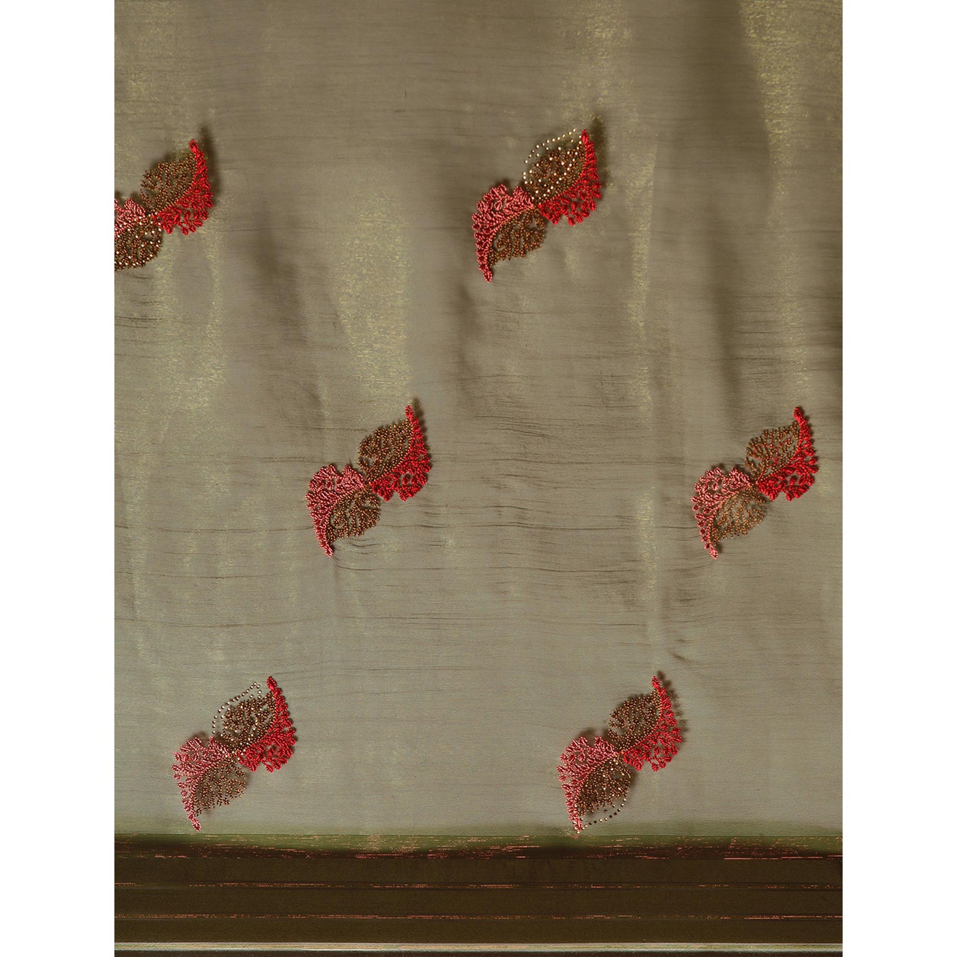 Mehendi Green Swarovski With Embroidery Work Chiffon Saree