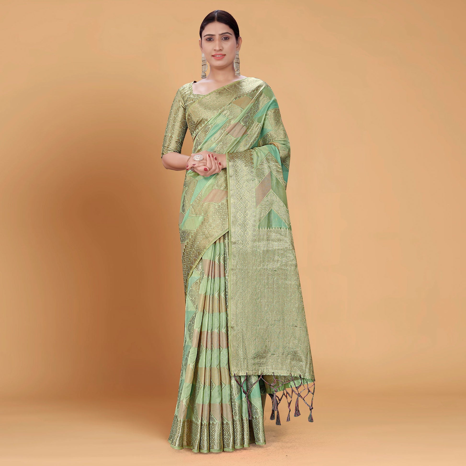 green-woven-organza-saree-with-tassels-12