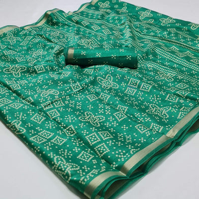 green-bandhani-printed-art-silk-saree-1