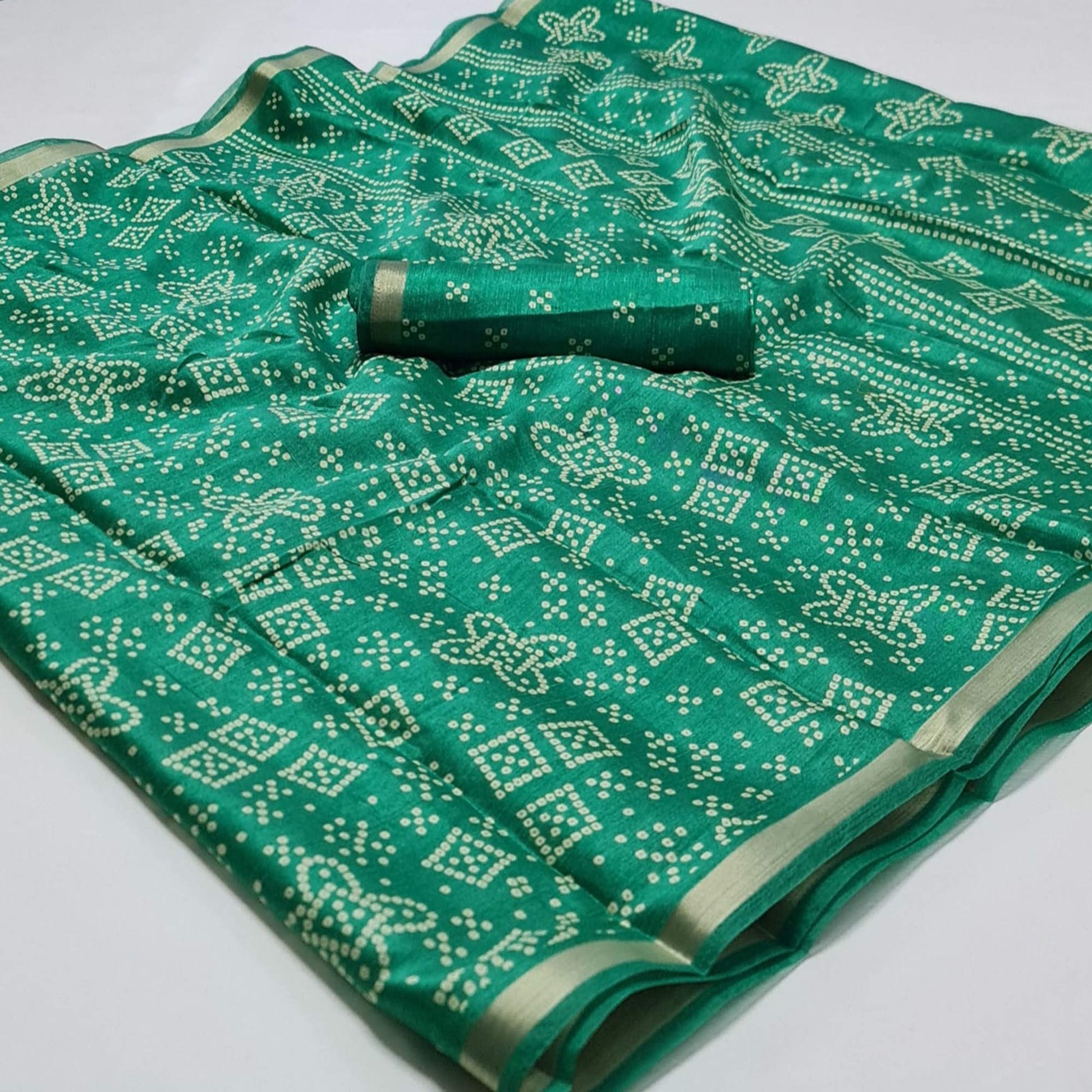 green-bandhani-printed-art-silk-saree-1