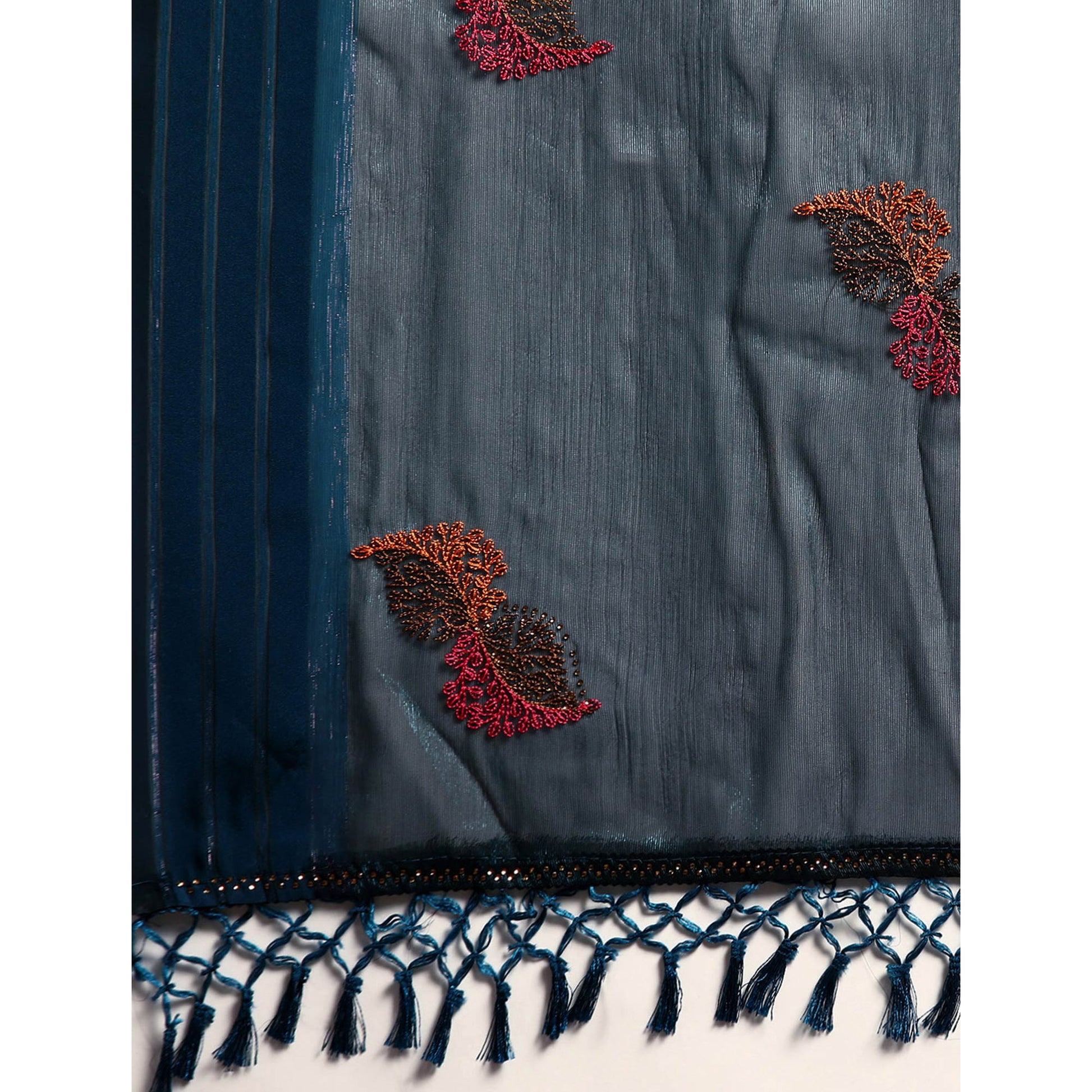 Blue Swarovski With Embroidery Work Chiffon Saree