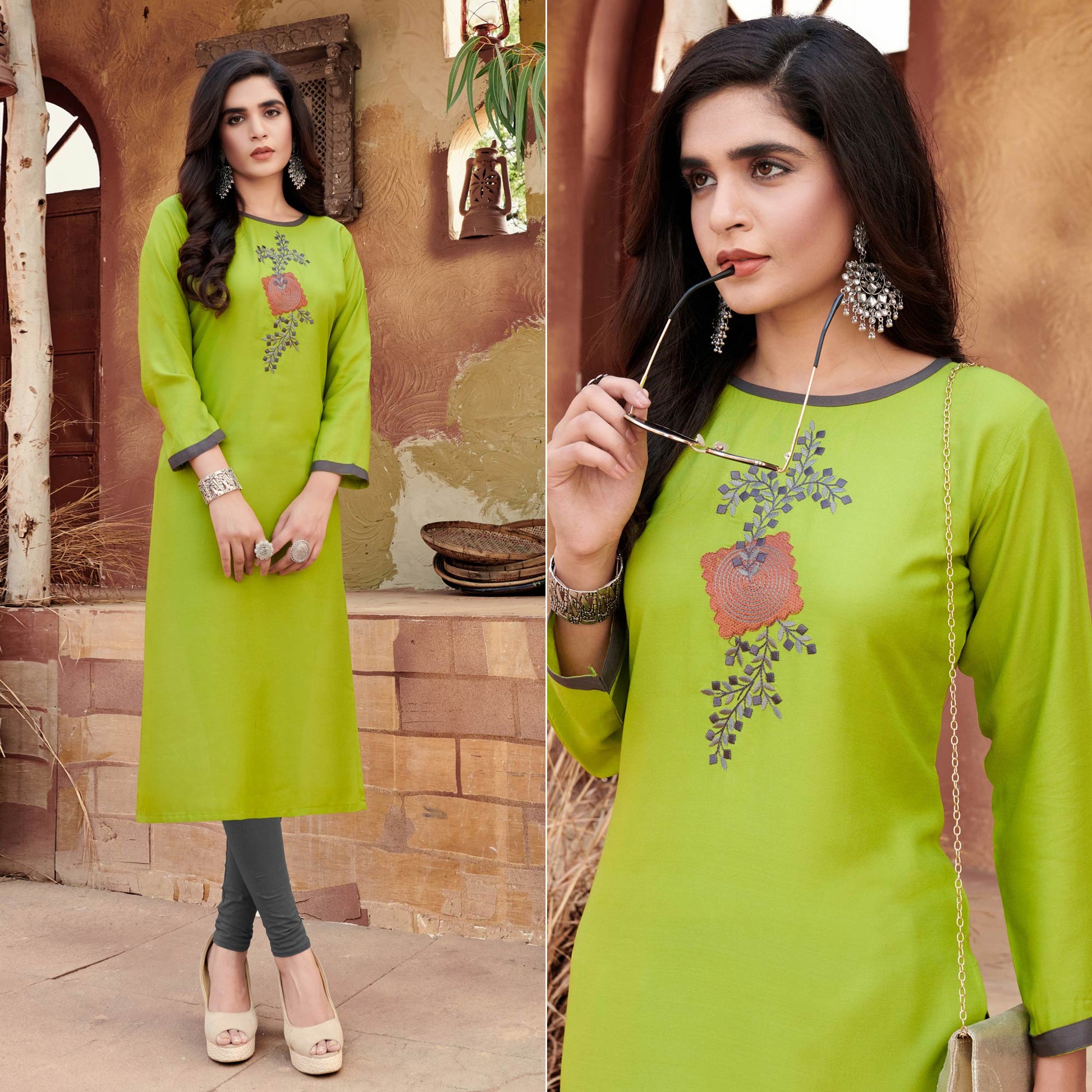 green-floral-embroidered-rayon-kurti-2