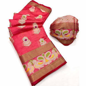 Gajari Pink Woven Jacquard Saree
