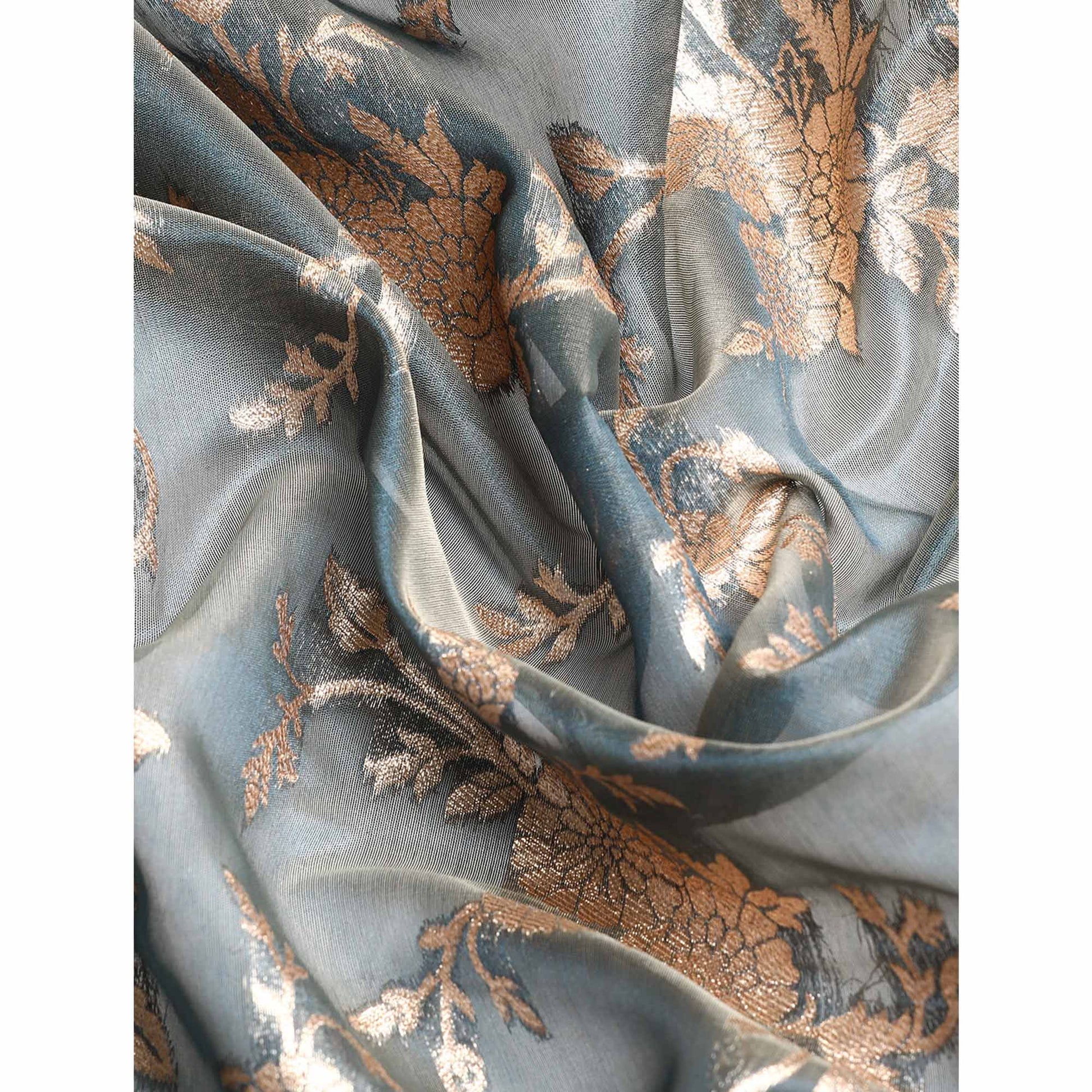 grey-floral-woven-organza-silk-saree-with-tassels