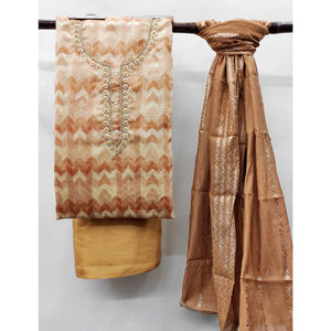 Brown Printed With Handwork Modal Dress Material