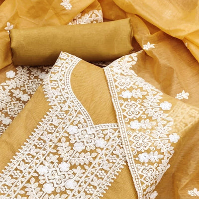 Chikoo Lucknowi Embroidered Modal Dress Material