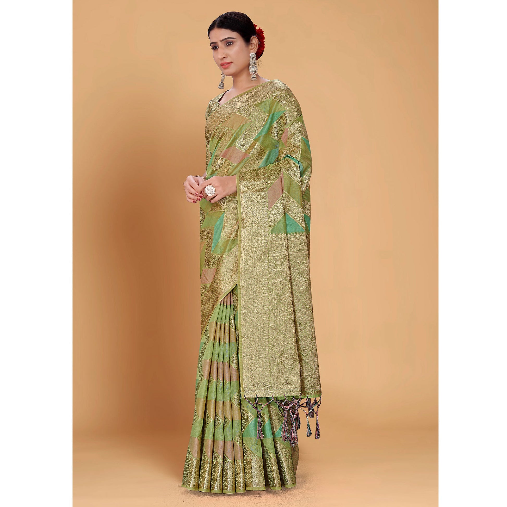 green-woven-organza-saree-with-tassels-13