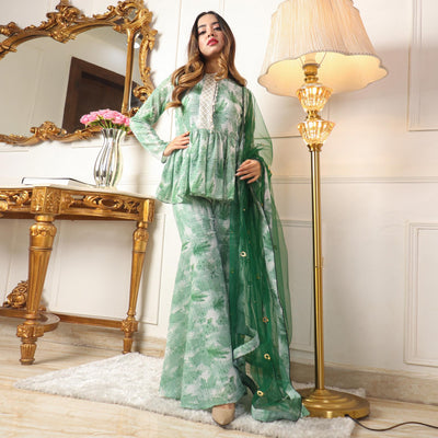 green-floral-printed-georgette-sharara-suit-1