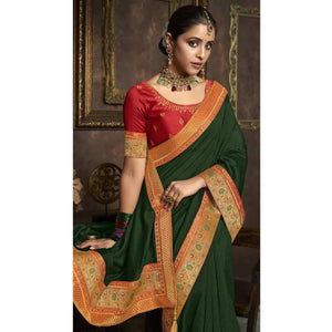 green-solid-with-woven-border-vichitra-silk-saree