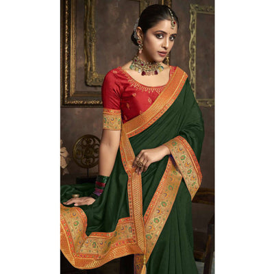green-solid-with-woven-border-vichitra-silk-saree