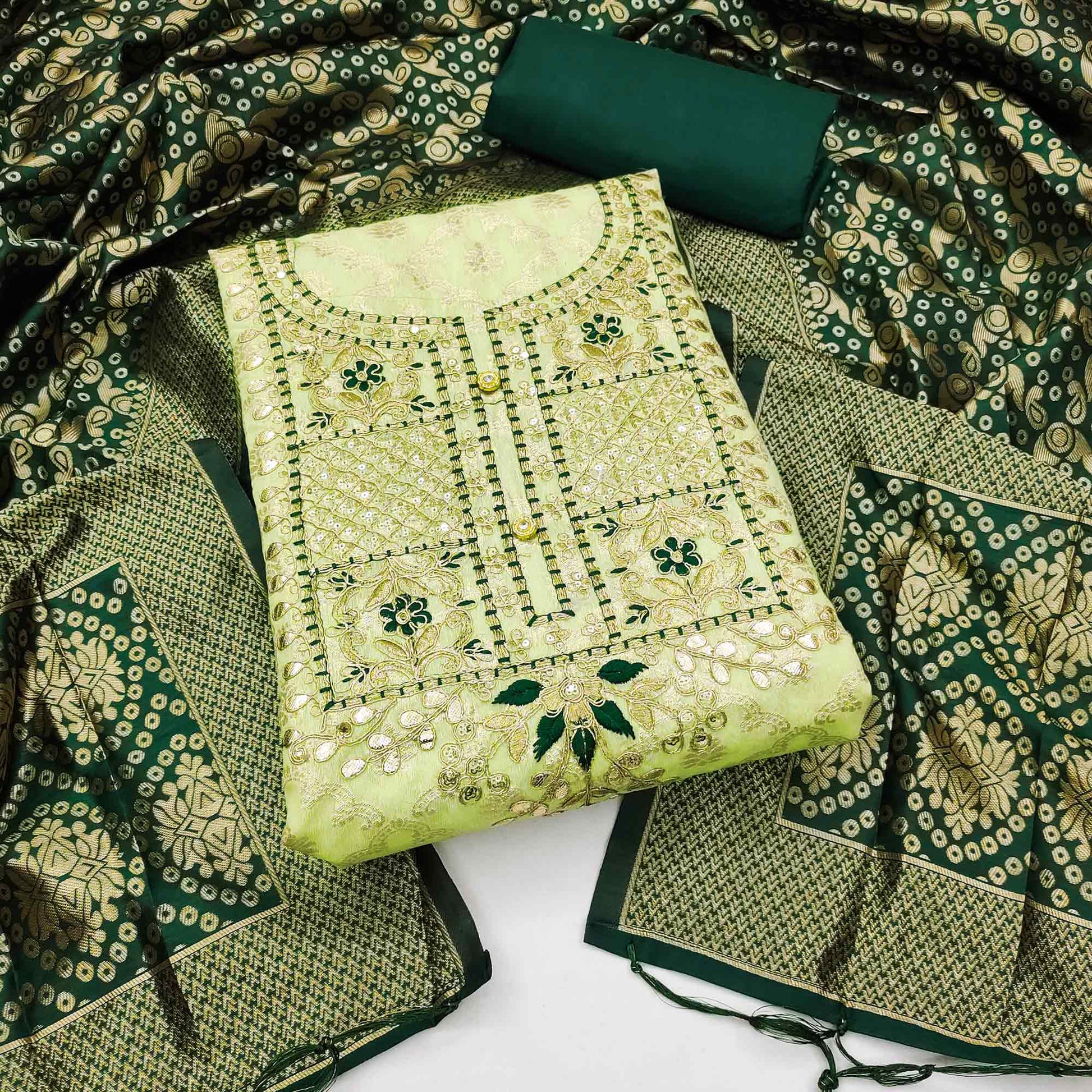 green-woven-with-embroidered-chanderi-dress-material