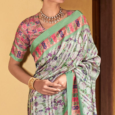 green-digital-printed-satin-saree