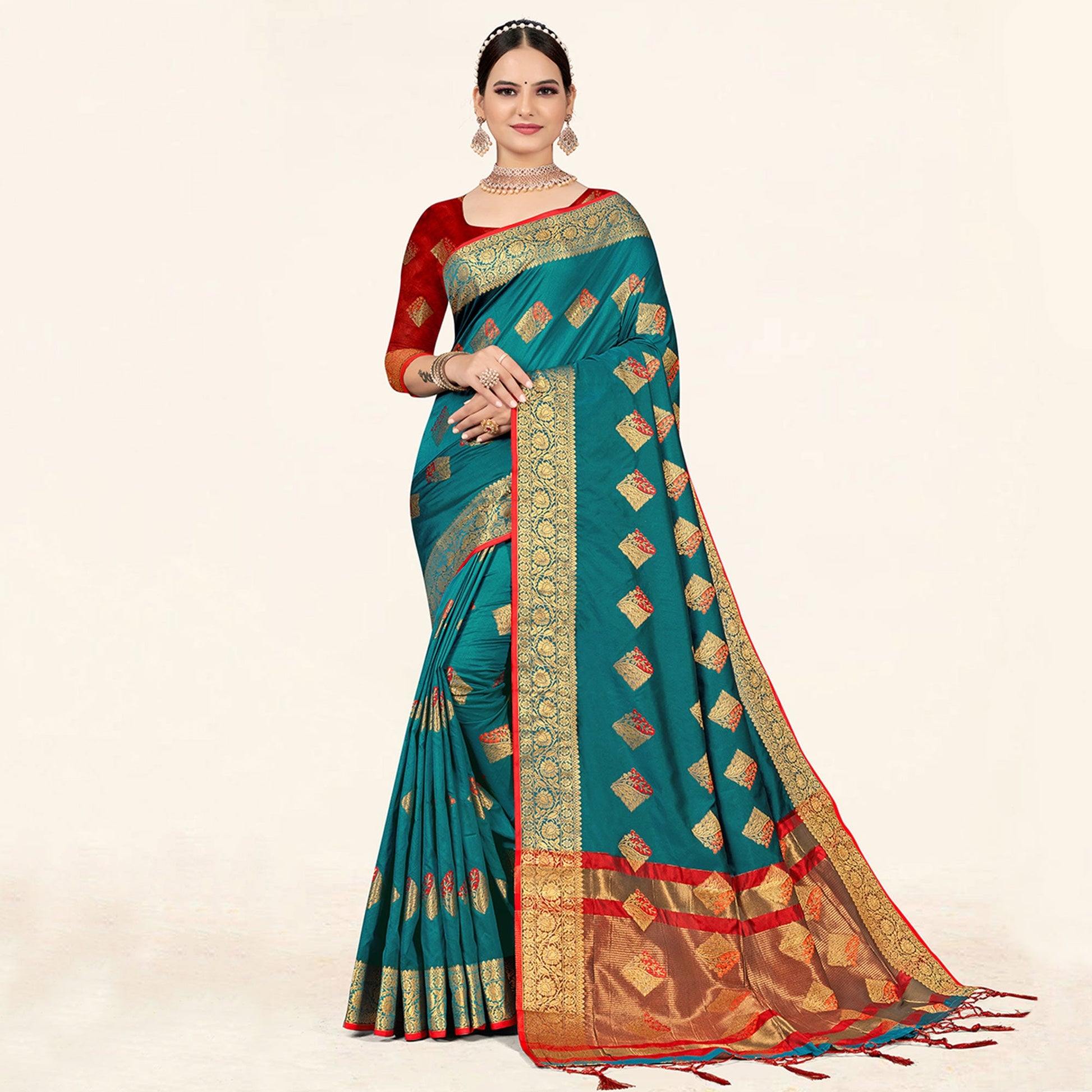 Morpich Woven Art Silk Saree With Tassels