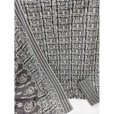 Grey Printed Cotton Blend Dress Material