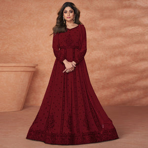 Maroon Embroidered Georgette Gown