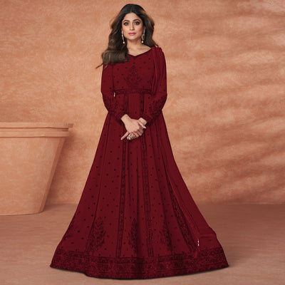 Maroon Embroidered Georgette Gown