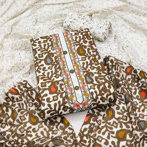 Brown Printed Cotton Dress Material