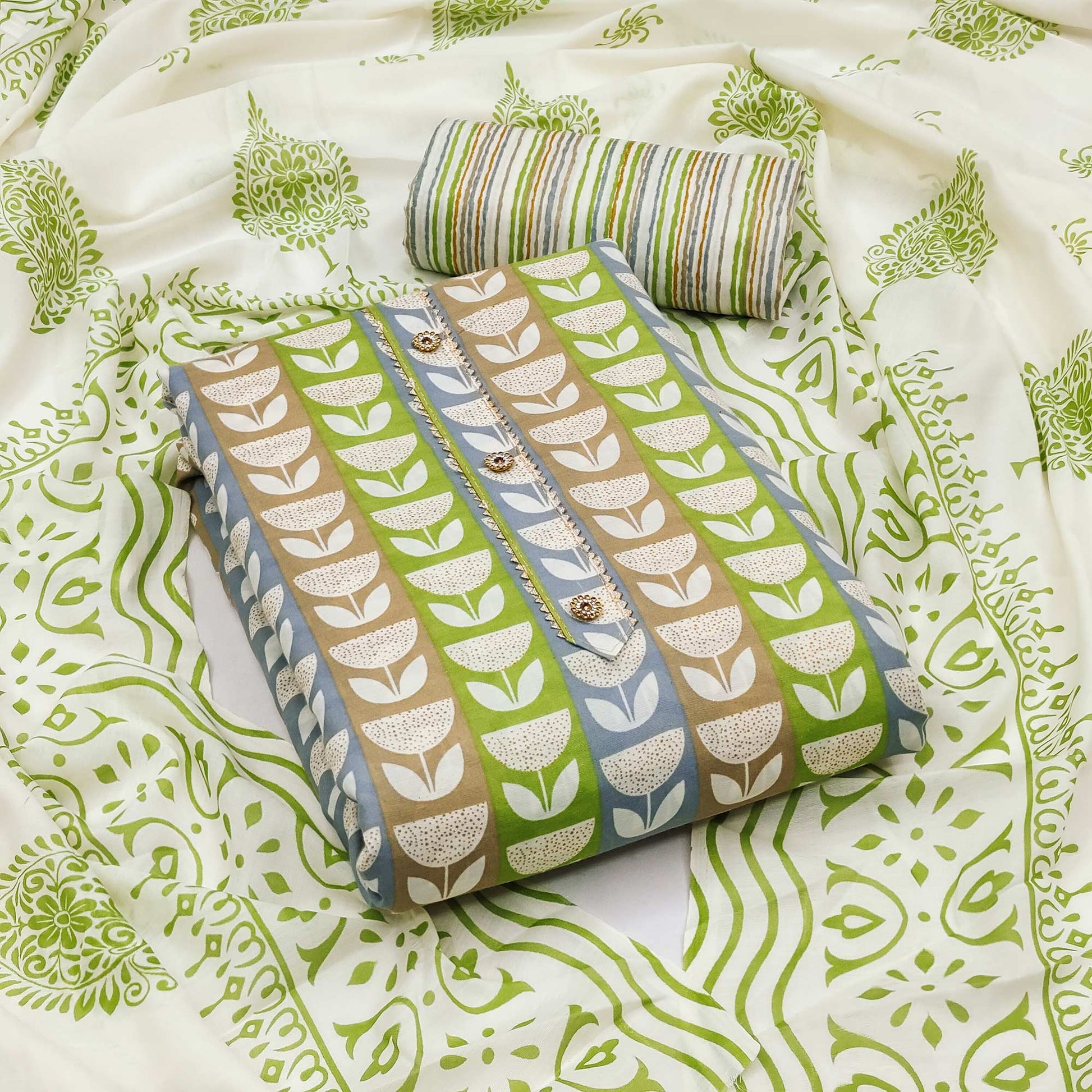 green-printed-poly-cotton-dress-material