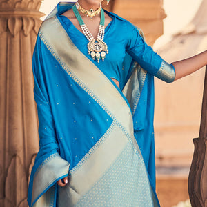 Blue Woven Satin Saree