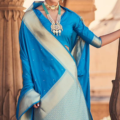 Blue Woven Satin Saree