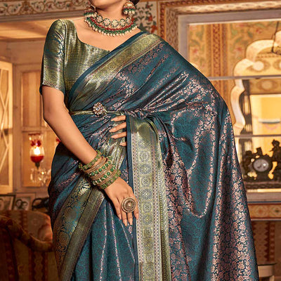 Blue Woven Kanjivaran Silk Saree