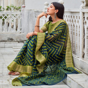 green-blue-printed-with-woven-border-raw-silk