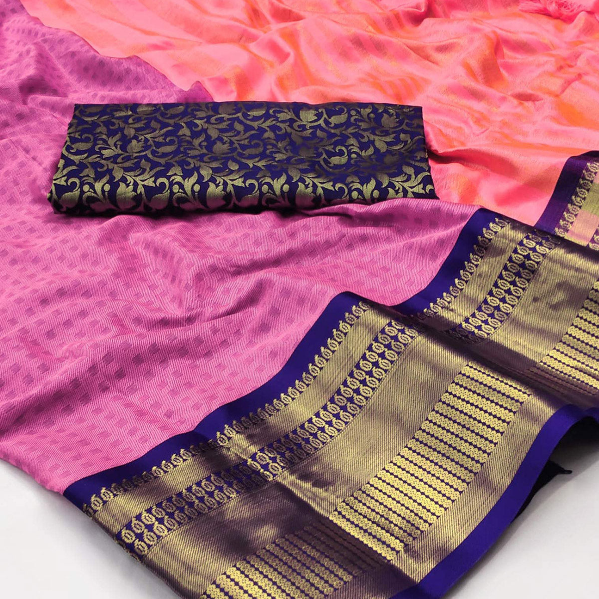 Gajari Pink Woven Cotton Silk Saree With Tassels