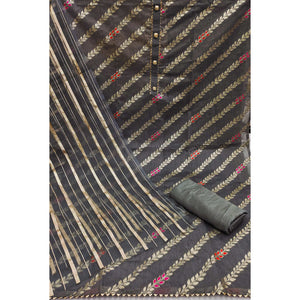 Grey Woven Banarasi Silk Dress Material