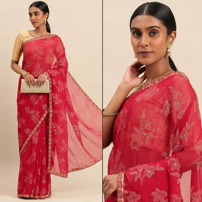 Maroon Floral Foil Printed Zomato Saree