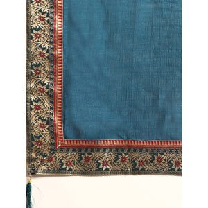 Blue Solid Vichitra Silk Saree With Fancy Border
