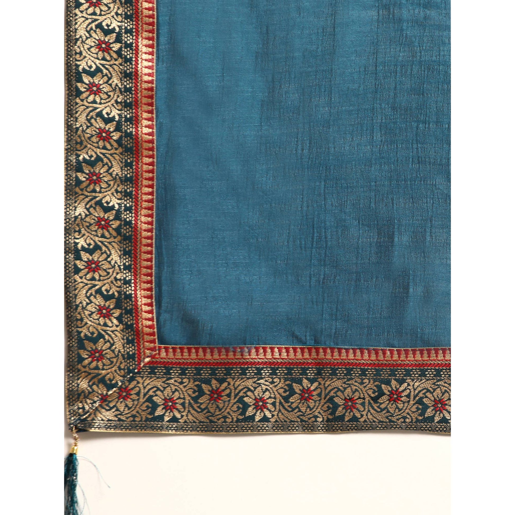 Blue Solid Vichitra Silk Saree With Fancy Border