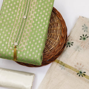 green-woven-chanderi-dress-material