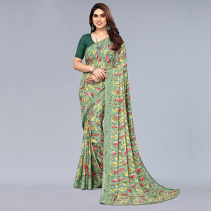 green-printed-georgette-saree-with-crochet-border